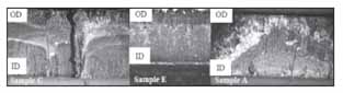 Figure 3: Cracks surface (ID inner surface and OD outer surface) 